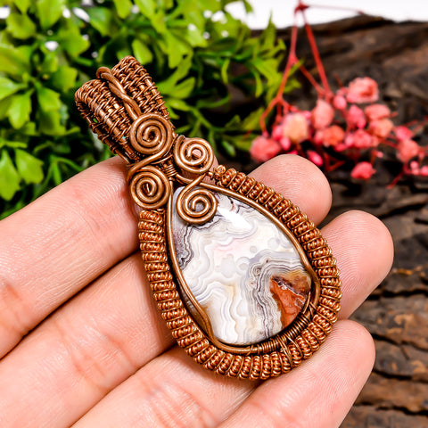 Outstanding A One Quality 100% Natural Crazy Lace Agate Pear Vintage Handmade Jewelry Pure Copper Wire Wrapped Pendant 2.3
