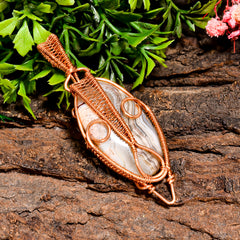Splendid A One Quality 100% Natural Crazy Lace Agate Gemstone Oval Vintage Handmade Pure Copper Wire Wrapped Pendant 2.6" 11.2 gms. KR10-18 Sunkarton