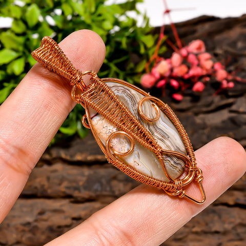 Splendid A One Quality 100% Natural Crazy Lace Agate Gemstone Oval Vintage Handmade Pure Copper Wire Wrapped Pendant 2.6
