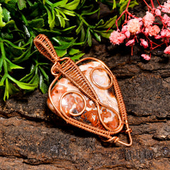 Superb Top Grade Quality 100% Natural Crazy Lace Agate Gemstone Pear Vintage Handmade Pure Copper Wire Wrapped Pendant 2.4" 15.6 gms KR10-19 Sunkarton