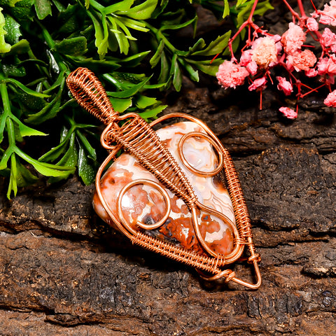 Superb Top Grade Quality 100% Natural Crazy Lace Agate Gemstone Pear Vintage Handmade Pure Copper Wire Wrapped Pendant 2.4