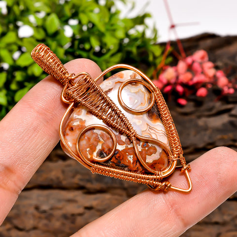 Superb Top Grade Quality 100% Natural Crazy Lace Agate Gemstone Pear Vintage Handmade Pure Copper Wire Wrapped Pendant 2.4