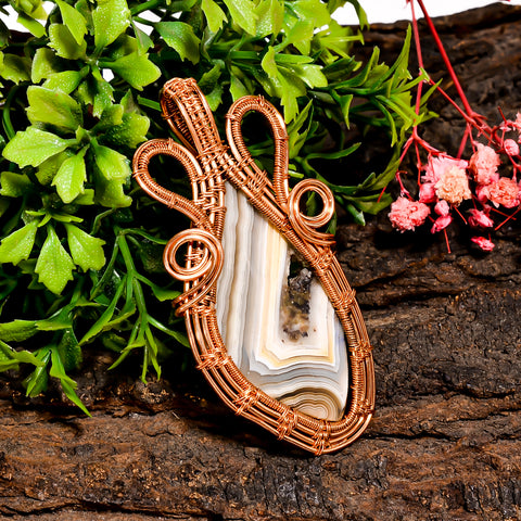 Amazing A One Quality 100% Natural Botswana Agate Gemstone Fancy Vintage Handmade Pure Copper Wire Wrapped Pendant 2.7