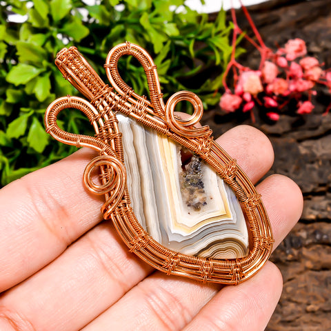 Amazing A One Quality 100% Natural Botswana Agate Gemstone Fancy Vintage Handmade Pure Copper Wire Wrapped Pendant 2.7