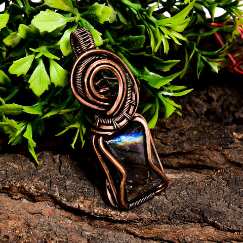 Beautiful A One Quality 100% Natural Labradorite Gemstone Radiant Vintage Handmade Pure Copper Wire Wrapped Pendant 2.1