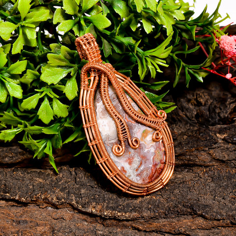 Dazzling A One Quality 100% Natural Crazy Lace Agate Gemstone Fancy Vintage Handmade Pure Copper Wire Wrapped Pendant 2.5