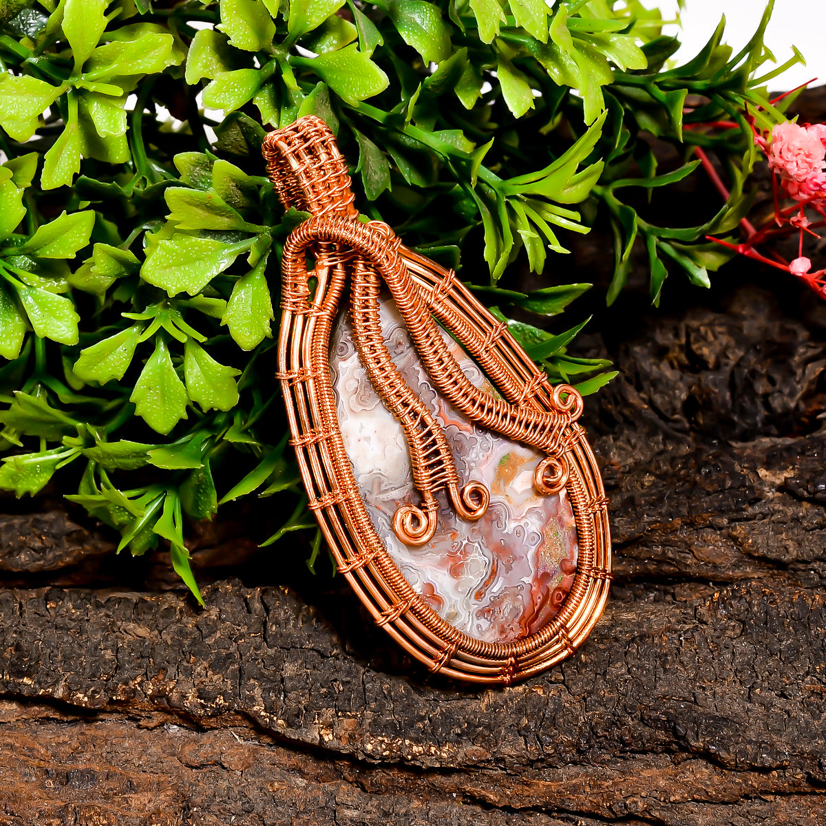 Dazzling A One Quality 100% Natural Crazy Lace Agate Gemstone Fancy Vintage Handmade Pure Copper Wire Wrapped Pendant 2.5" 18.7 gms. KR10-31 Sunkarton