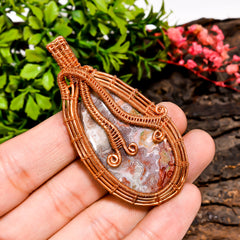 Dazzling A One Quality 100% Natural Crazy Lace Agate Gemstone Fancy Vintage Handmade Pure Copper Wire Wrapped Pendant 2.5" 18.7 gms. KR10-31 Sunkarton