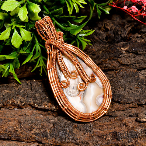 Exclusive A One Quality 100% Natural Crazy Lace Agate Gemstone Pear Vintage Handmade Pure Copper Wire Wrapped Pendant 2.4