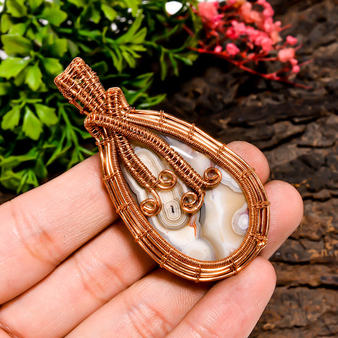 Exclusive A One Quality 100% Natural Crazy Lace Agate Gemstone Pear Vintage Handmade Pure Copper Wire Wrapped Pendant 2.4