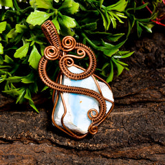 Elegant Top Grade Quality 100% Natural Larimar Gemstone Fancy Vintage Handmade Jewelry Pure Copper Wire Wrapped Pendant 2.1" 21.6 gms KR1034 Sunkarton