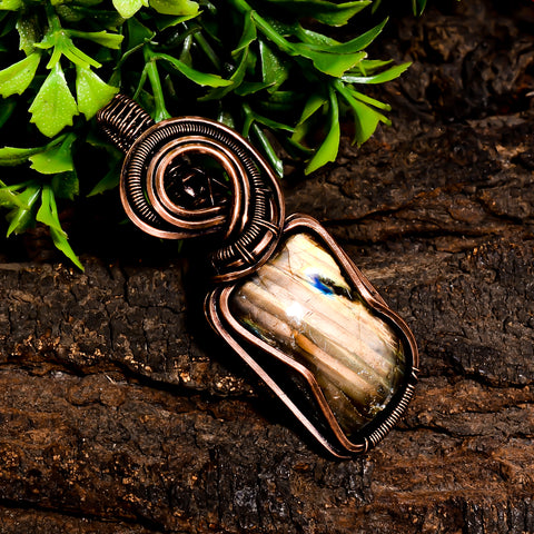 Fantastic Top Grade Quality 100% Natural Labradorite Gemstone Fancy Vintage Handmade Pure Copper Wire Wrapped Pendant 2.3