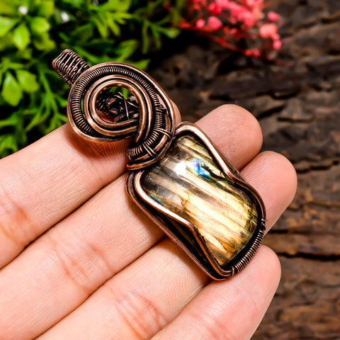 Fantastic Top Grade Quality 100% Natural Labradorite Gemstone Fancy Vintage Handmade Pure Copper Wire Wrapped Pendant 2.3