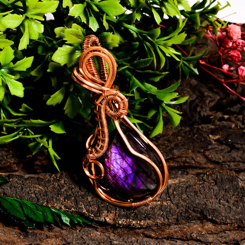 Incredible Top Grade Quality 100% Natural Labradorite Gemstone Heart Vintage Handmade Pure Copper Wire Wrapped Pendant 2.4