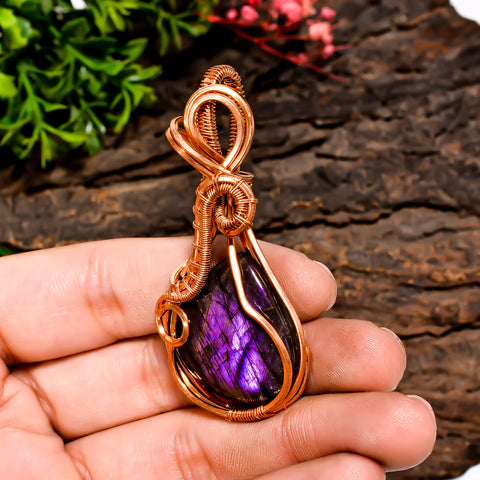 Incredible Top Grade Quality 100% Natural Labradorite Gemstone Heart Vintage Handmade Pure Copper Wire Wrapped Pendant 2.4