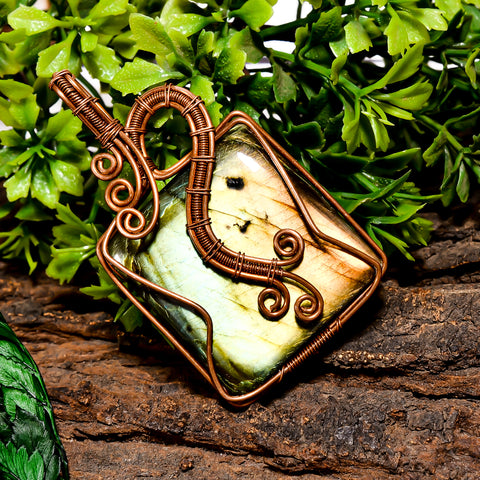 Awesome Top Grade Quality 100% Natural Labradorite Gemstone Radiant Vintage Handmade Pure Copper Wire Wrapped Pendant 2.4