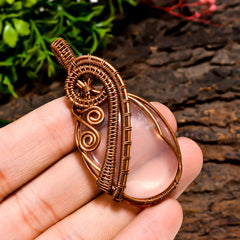 Marvellous Top Grade Quality 100% Natural Rose Quartz Gemstone Oval Vintage Handmade Pure Copper Wire Wrapped Pendant 2.2" 15.7 gms. KR10-40 Sunkarton
