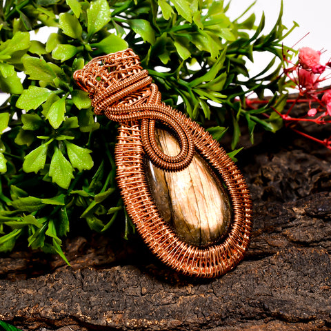 Mind Blowing A One Quality 100% Natural Labradorite Gemstone Pear Vintage Handmade Pure Copper Wire Wrapped Pendant 2.4