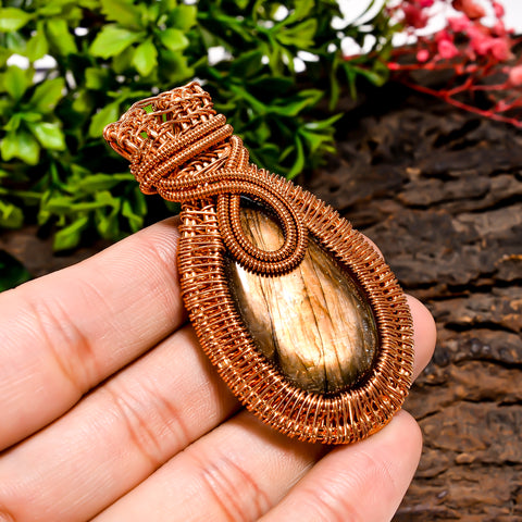Mind Blowing A One Quality 100% Natural Labradorite Gemstone Pear Vintage Handmade Pure Copper Wire Wrapped Pendant 2.4