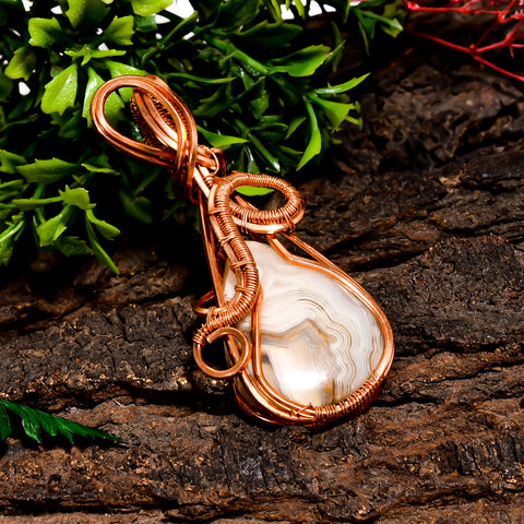 Stunning A One Quality 100% Natural Crazy Lace Agate Gemstone Pear Vintage Handmade Pure Copper Wire Wrapped Pendant 2.5