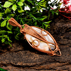 Supreme A One Quality 100% Natural Crazy Lace Agate Gemstone Oval Vintage Handmade Pure Copper Wire Wrapped Pendant 2.6" 12.8 gms. KR10-46 Sunkarton