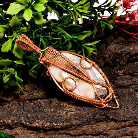 Supreme A One Quality 100% Natural Crazy Lace Agate Gemstone Oval Vintage Handmade Pure Copper Wire Wrapped Pendant 2.6