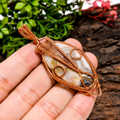 Supreme A One Quality 100% Natural Crazy Lace Agate Gemstone Oval Vintage Handmade Pure Copper Wire Wrapped Pendant 2.6" 12.8 gms. KR10-46 Sunkarton