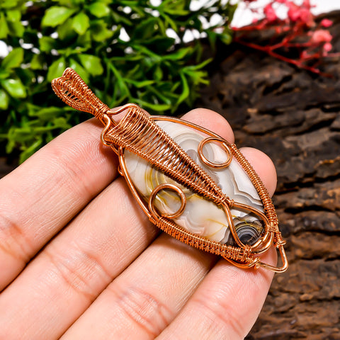 Supreme A One Quality 100% Natural Crazy Lace Agate Gemstone Oval Vintage Handmade Pure Copper Wire Wrapped Pendant 2.6