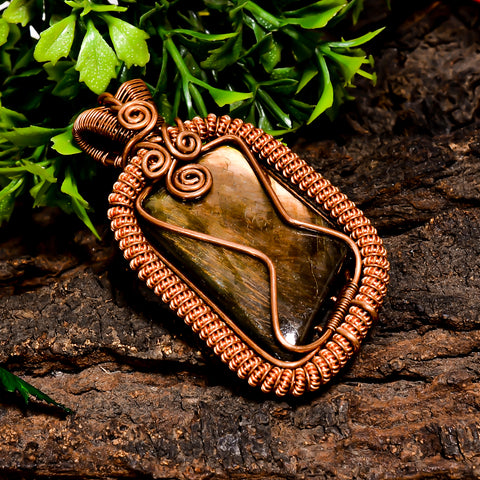Tempting Top Grade Quality 100% Natural Labradorite Gemstone Fancy Vintage Handmade Pure Copper Wire Wrapped Pendant 2.3