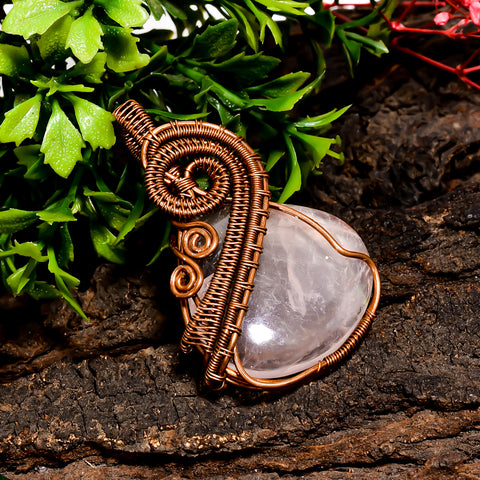 Terrific Top Grade Quality 100% Natural Rose Quartz Gemstone Heart Vintage Handmade Pure Copper Wire Wrapped Pendant 2