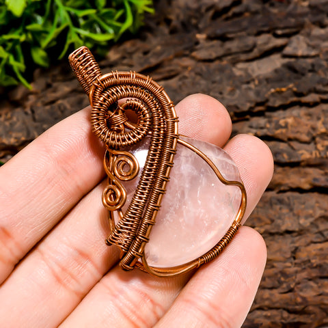 Terrific Top Grade Quality 100% Natural Rose Quartz Gemstone Heart Vintage Handmade Pure Copper Wire Wrapped Pendant 2