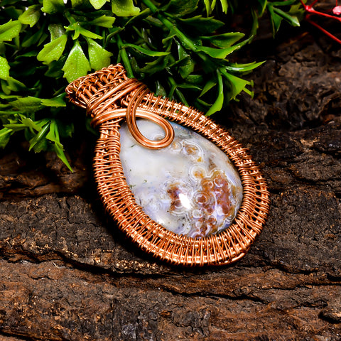 Unique Top Grade Quality 100% Natural Crazy Lace Agate Gemstone Pear Vintage Handmade Pure Copper Wire Wrapped Pendant 2.2