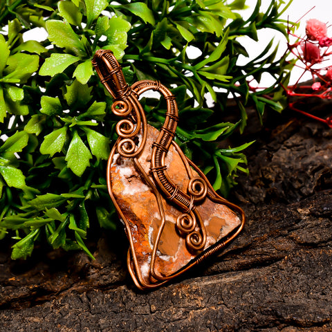 Wonderful Top Grade Quality 100% Natural Copper Agate Gemstone Fancy Vintage Handmade Pure Copper Wire Wrapped Pendant 2.2