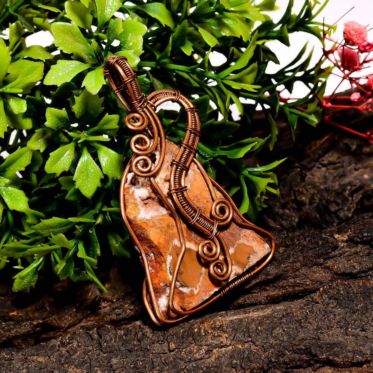 Wonderful Top Grade Quality 100% Natural Copper Agate Gemstone Fancy Vintage Handmade Pure Copper Wire Wrapped Pendant 2.2" 22.8 gms KR10-50 Sunkarton