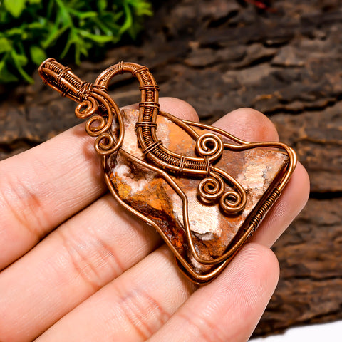 Wonderful Top Grade Quality 100% Natural Copper Agate Gemstone Fancy Vintage Handmade Pure Copper Wire Wrapped Pendant 2.2