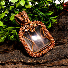 Amazing Top Grade Quality 100% Natural Rose Quartz Gemstone Radiant Vintage Handmade Pure Copper Wire Wrapped Pendant 2" 21.6 gms. KR10-51 Sunkarton