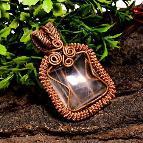 Amazing Top Grade Quality 100% Natural Rose Quartz Gemstone Radiant Vintage Handmade Pure Copper Wire Wrapped Pendant 2