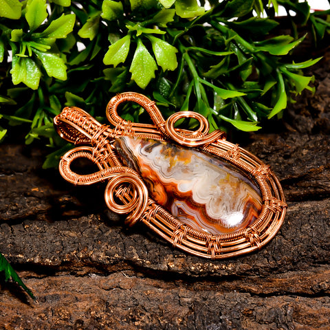Beautiful A One Quality 100% Natural Crazy Lace Agate Gemstone Pear Vintage Handmade Pure Copper Wire Wrapped Pendant 2.3