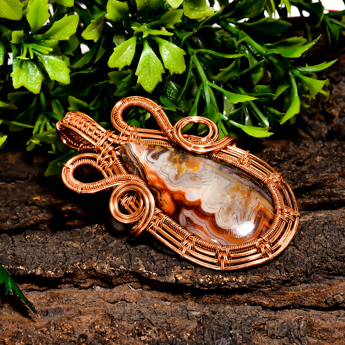 Beautiful A One Quality 100% Natural Crazy Lace Agate Gemstone Pear Vintage Handmade Pure Copper Wire Wrapped Pendant 2.3" 14.4 gms. KR10-54 Sunkarton