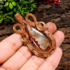 Beautiful A One Quality 100% Natural Crazy Lace Agate Gemstone Pear Vintage Handmade Pure Copper Wire Wrapped Pendant 2.3" 14.4 gms. KR10-54 Sunkarton