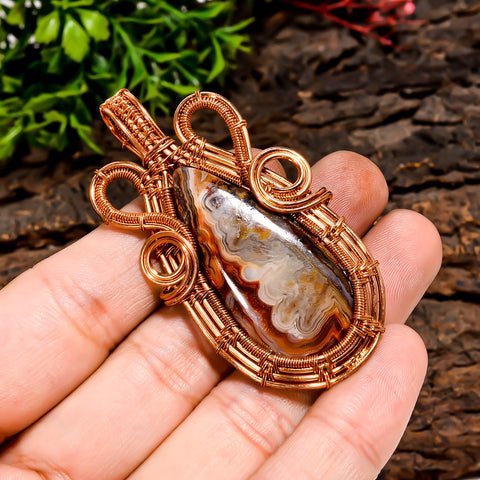 Beautiful A One Quality 100% Natural Crazy Lace Agate Gemstone Pear Vintage Handmade Pure Copper Wire Wrapped Pendant 2.3