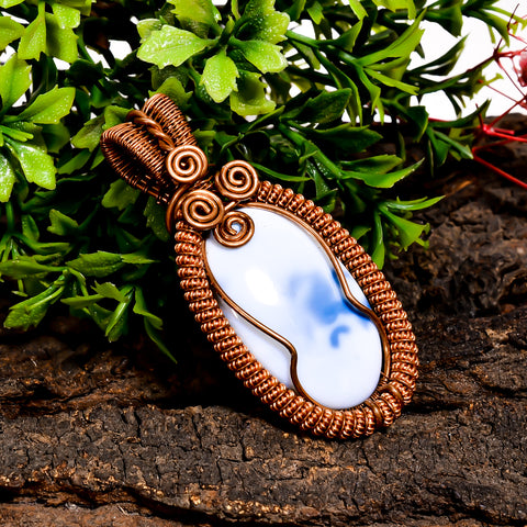 Classic A One Quality 100% Natural Owyhee Blue Opal Gemstone Oval Vintage Handmade Pure Copper Wire Wrapped Pendant 2.3