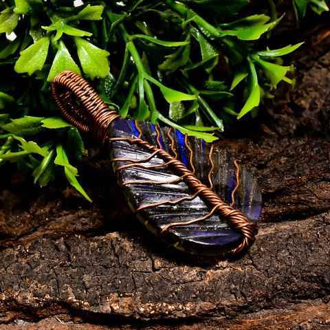 Dazzling Top Grade Quality 100% Natural Labradorite Gemstone Leaf Vintage Handmade Pure Copper Wire Wrapped Pendant 2