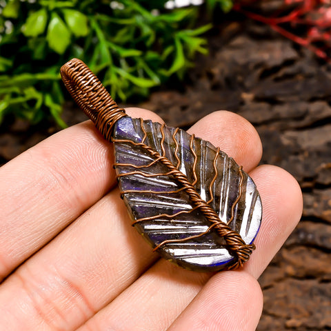 Dazzling Top Grade Quality 100% Natural Labradorite Gemstone Leaf Vintage Handmade Pure Copper Wire Wrapped Pendant 2