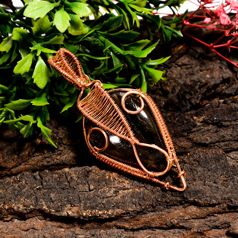 Exclusive Top Grade Quality 100% Natural Labradorite Gemstone Pear Vintage Handmade Pure Copper Wire Wrapped Pendant 2.4