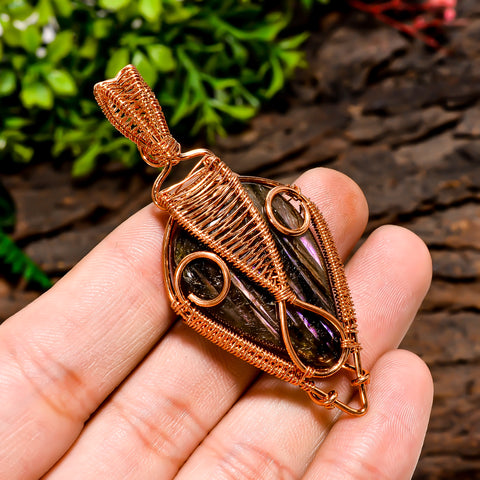 Exclusive Top Grade Quality 100% Natural Labradorite Gemstone Pear Vintage Handmade Pure Copper Wire Wrapped Pendant 2.4