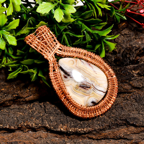 Elegant A One Quality 100% Natural Crazy Lace Agate Gemstone Pear Vintage Handmade Pure Copper Wire Wrapped Pendant 2.4