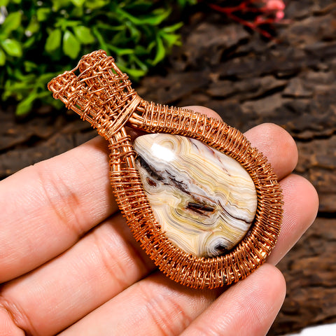 Elegant A One Quality 100% Natural Crazy Lace Agate Gemstone Pear Vintage Handmade Pure Copper Wire Wrapped Pendant 2.4