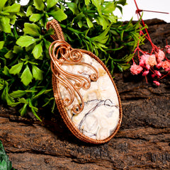 Classic Top Grade Quality 100% Natural Crazy Lace Agate Gemstone Oval Vintage Handmade Pure Copper Wire Wrapped Pendant 2.7" 26.1 gms KR10-5 Sunkarton