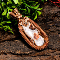 Fantastic A One Quality 100% Natural Crazy Lace Agate Gemstone Pear Vintage Handmade Pure Copper Wire Wrapped Pendant 2.4" 19.7 gms. KR10-61 Sunkarton